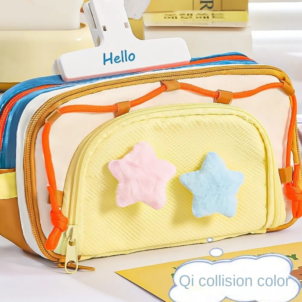 Aesthetic Large Pencil Case Pouch - 7 Mehrschichtige Y2K-Stern-Schreibwaren-Tasche, große Kapazität, Schreibtisch-Aufbewahrung,